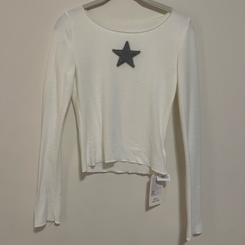 YesStyle Sosana White Star Appliqué Long Sleeve - Size M